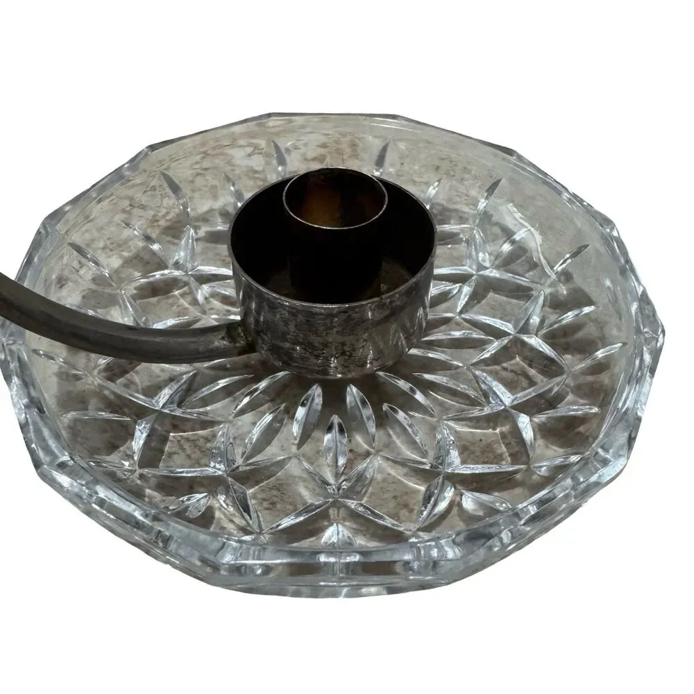 Silver plated Candle Holder 5” Cut Glass‎ Trinket Dish VTG Antique With Handle